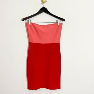 BCBGMaxAzria Pink Red Strapless Bandage Mini Dress